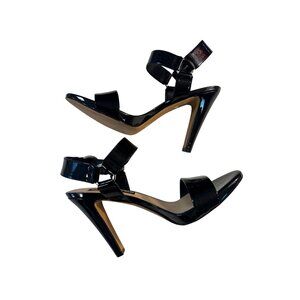 Karl Lagerfeld Paris Cienoe Black Patent Leather Sandal Stilettos Size 7.5